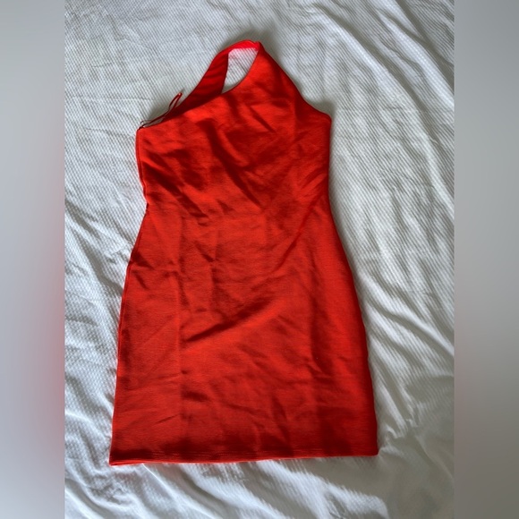 NBD Red Orange One-Shoulder Bodycon Dress Night Out - Picture 4 of 11